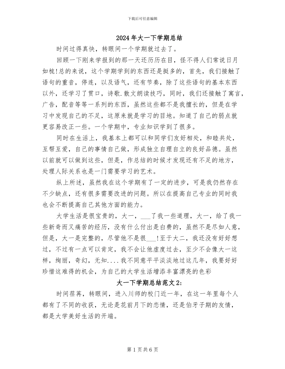 2024年大一下学期总结_第1页
