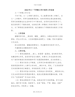 2024年大一下学期工作计划和工作总结