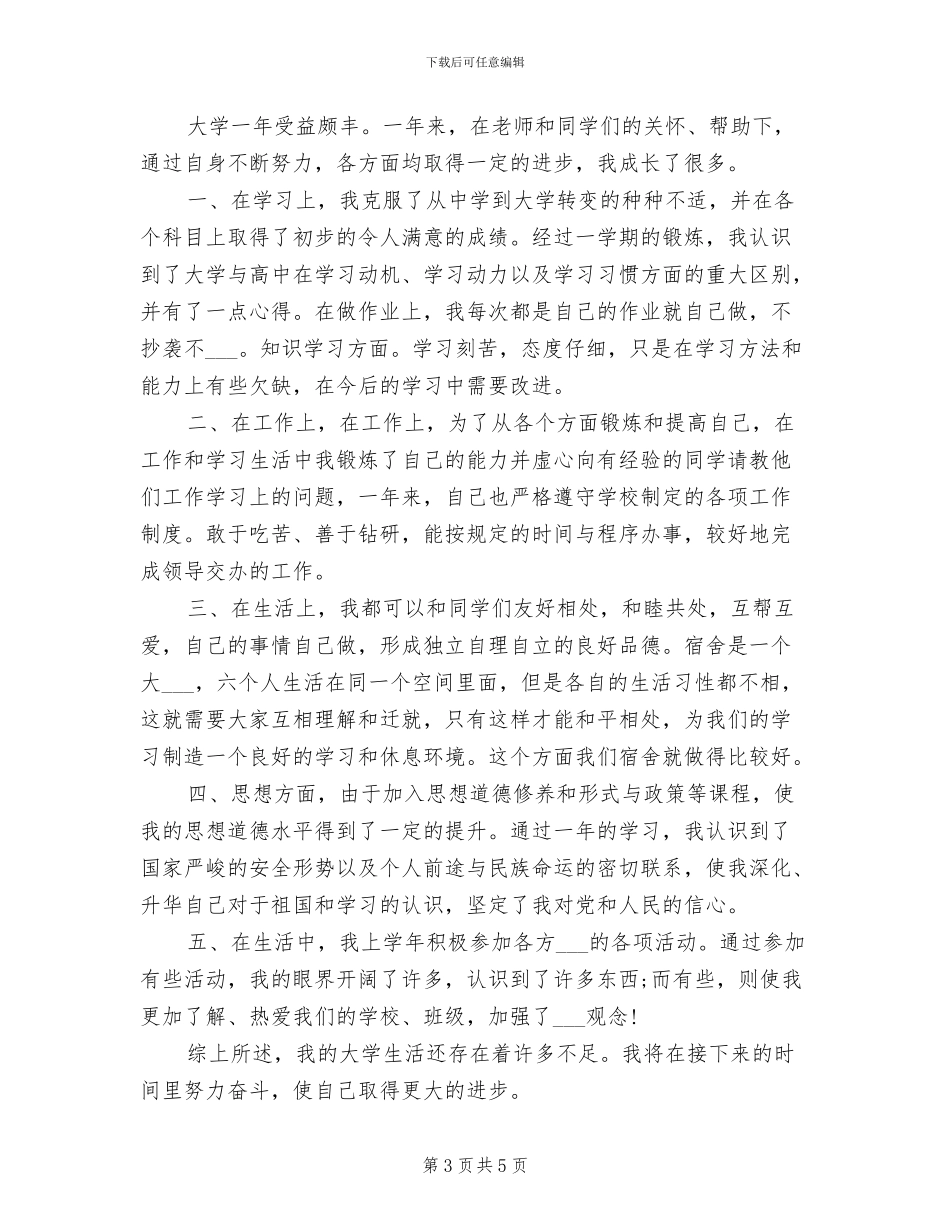 2024年大一个人工作总结_第3页
