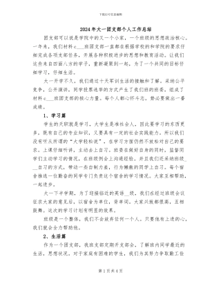 2024年大一团支部个人工作总结