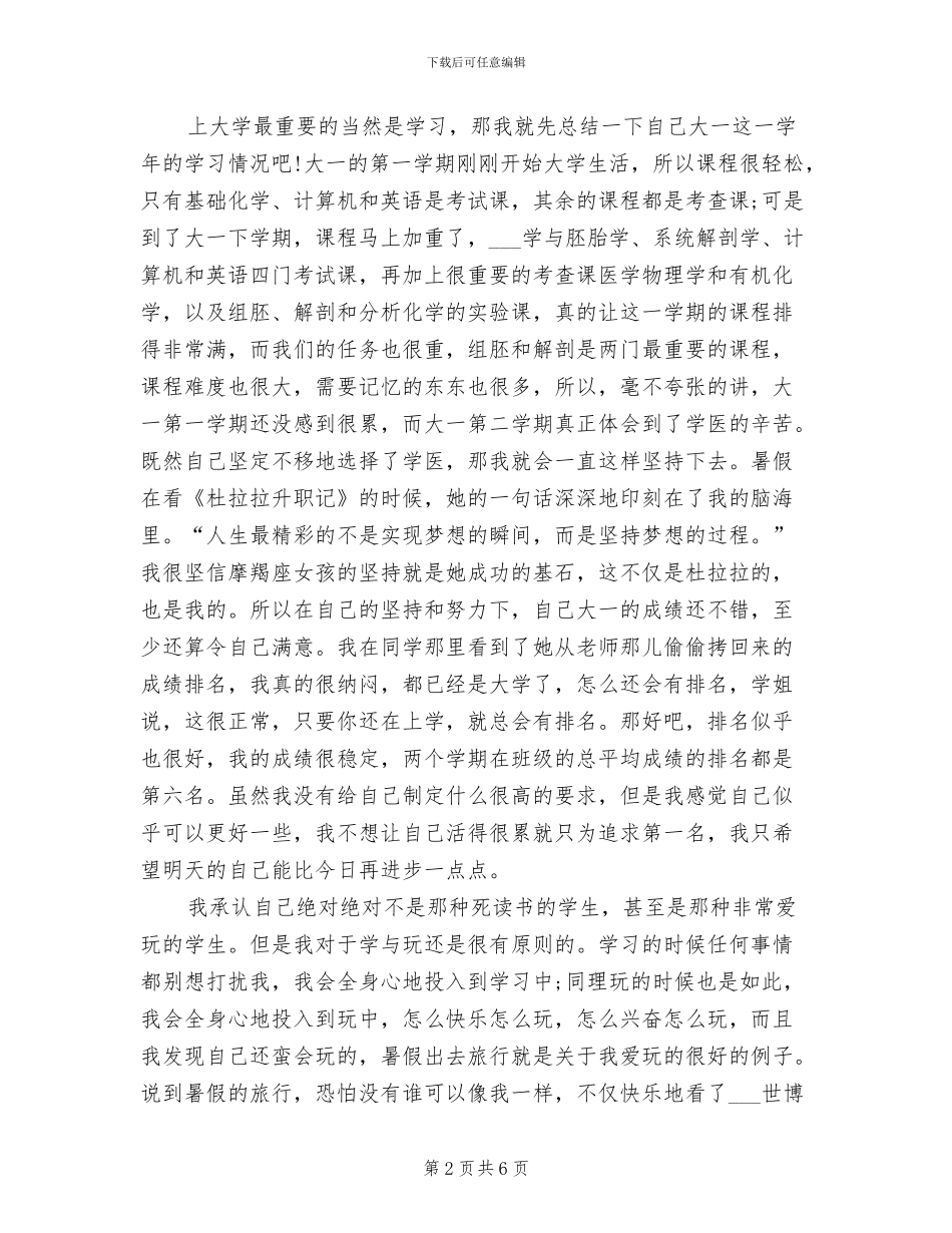 2024年大一学生个人总结与自我评价_第2页