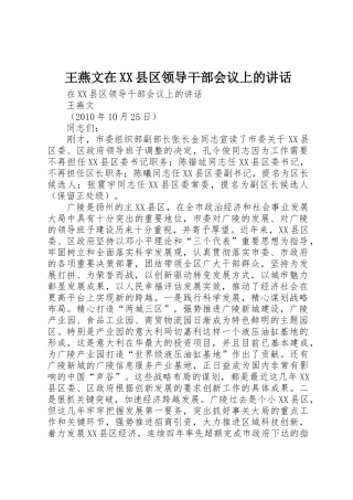 王燕文在XX县区领导干部会议上的讲话