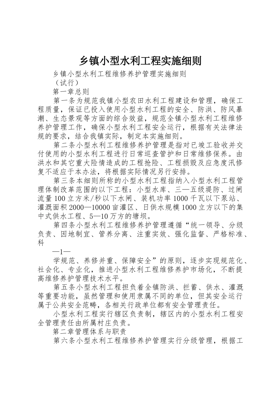 乡镇小型水利工程实施细则_第1页
