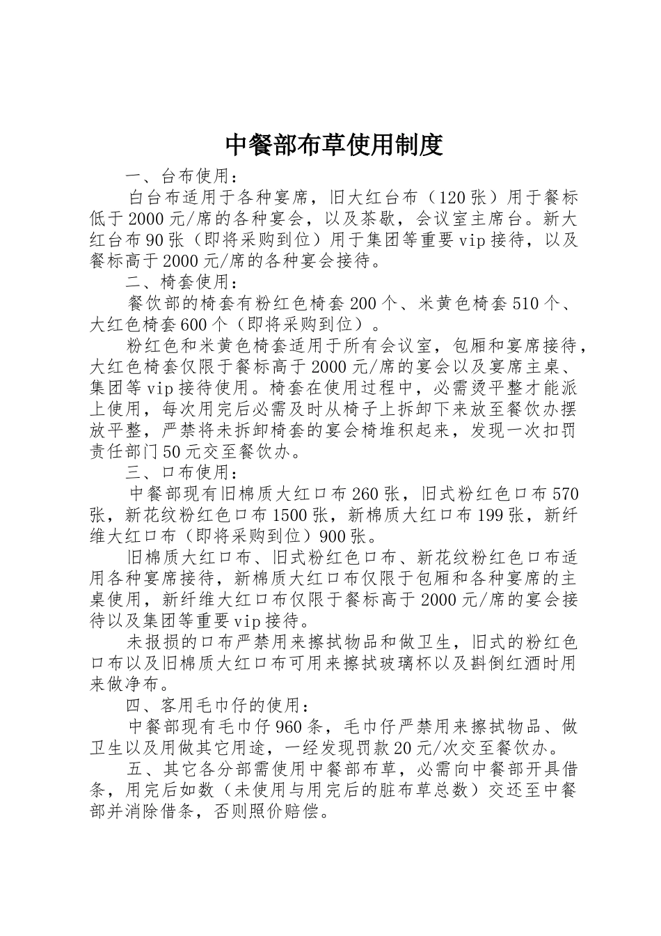 中餐部布草使用制度_第1页