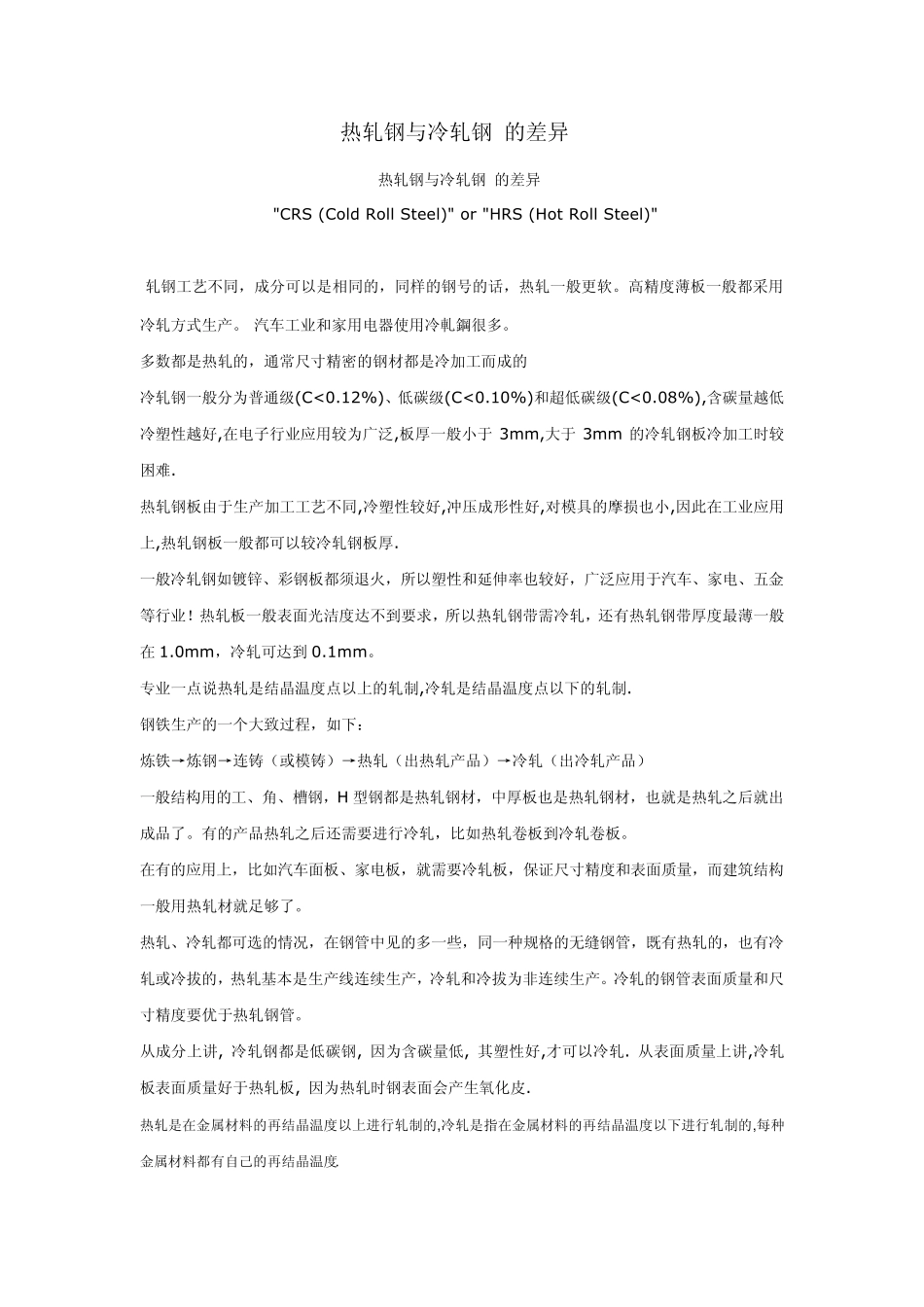 热轧钢和冷轧钢区别(参考资料)_第1页