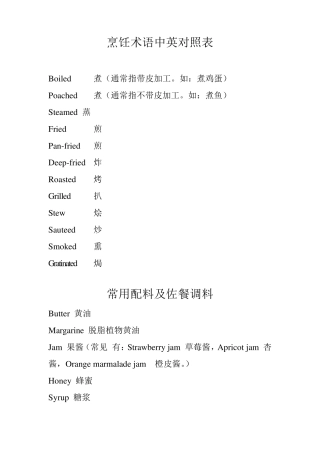 烹饪术语英文翻译