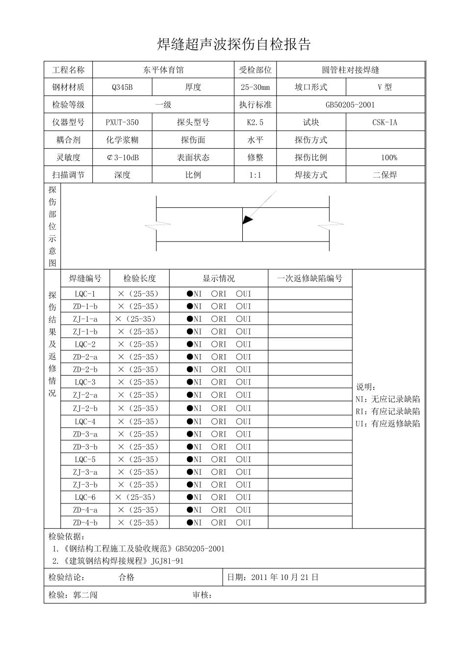 焊缝超声波探伤自检报告_第1页