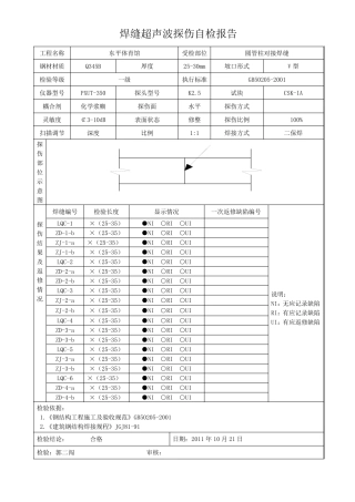 焊缝超声波探伤自检报告