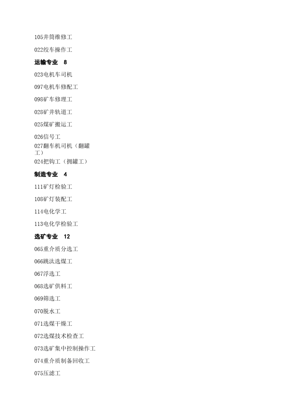 煤炭行业95个工种一览表_第3页