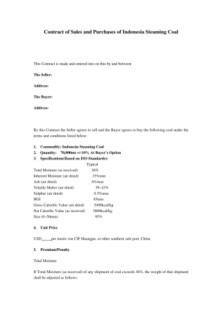 煤炭购销国际合同范本英文版