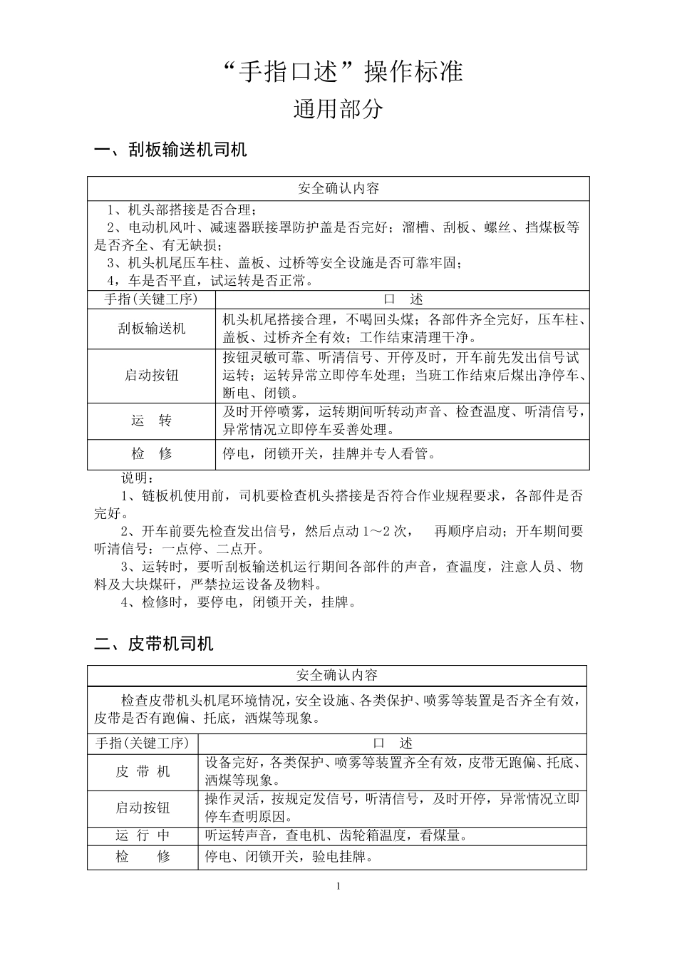 煤矿各工种手指口述操作标准_第1页