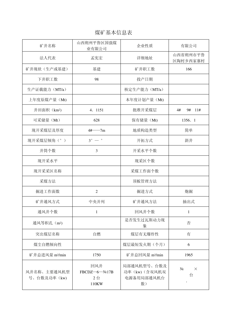 煤矿基本信息表_第1页
