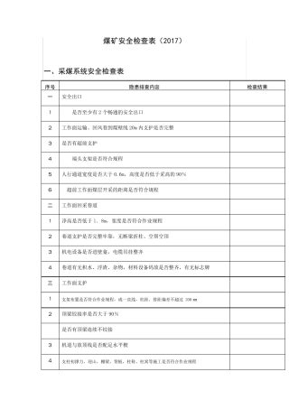 煤矿安全检查表(2017)