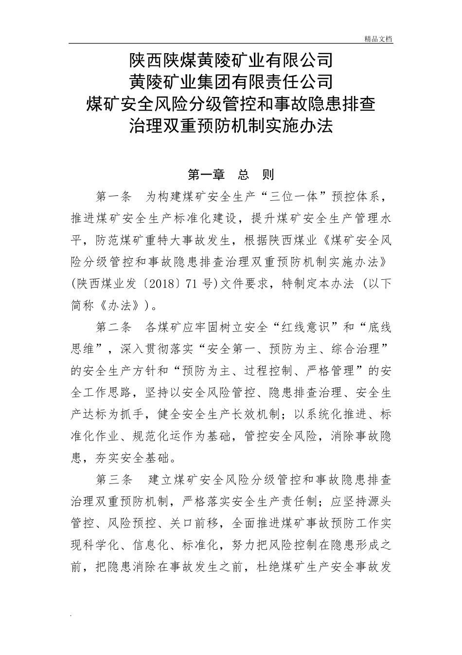 煤矿安全风险分级管控和事故隐患排查治理双重预防机制实施办法_第1页