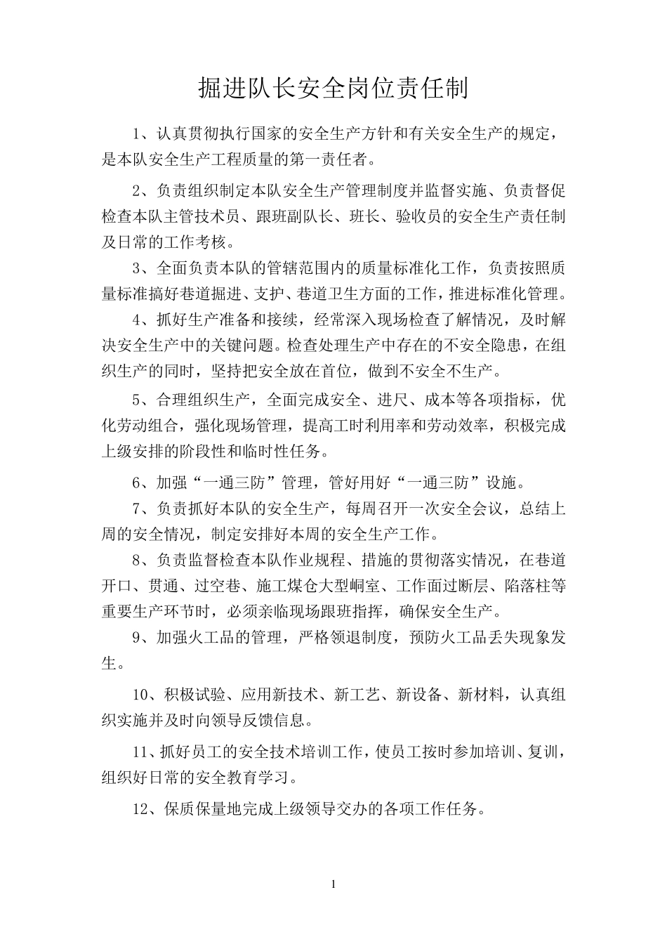 煤矿掘进队各工种岗位责任制_第1页