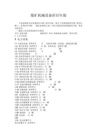 煤矿机械设备折旧年限