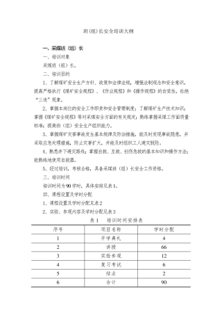 煤矿班组长培训大纲