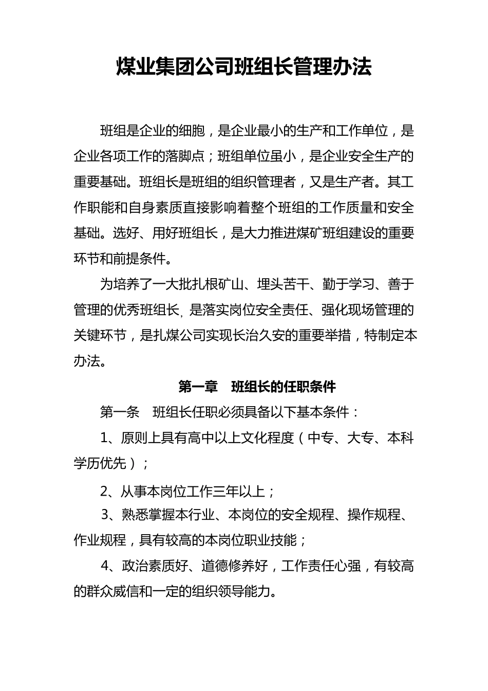 煤矿班组长管理办法_第1页