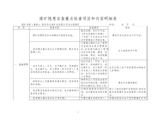 煤矿隐患自查重点检查项目和内容明细表