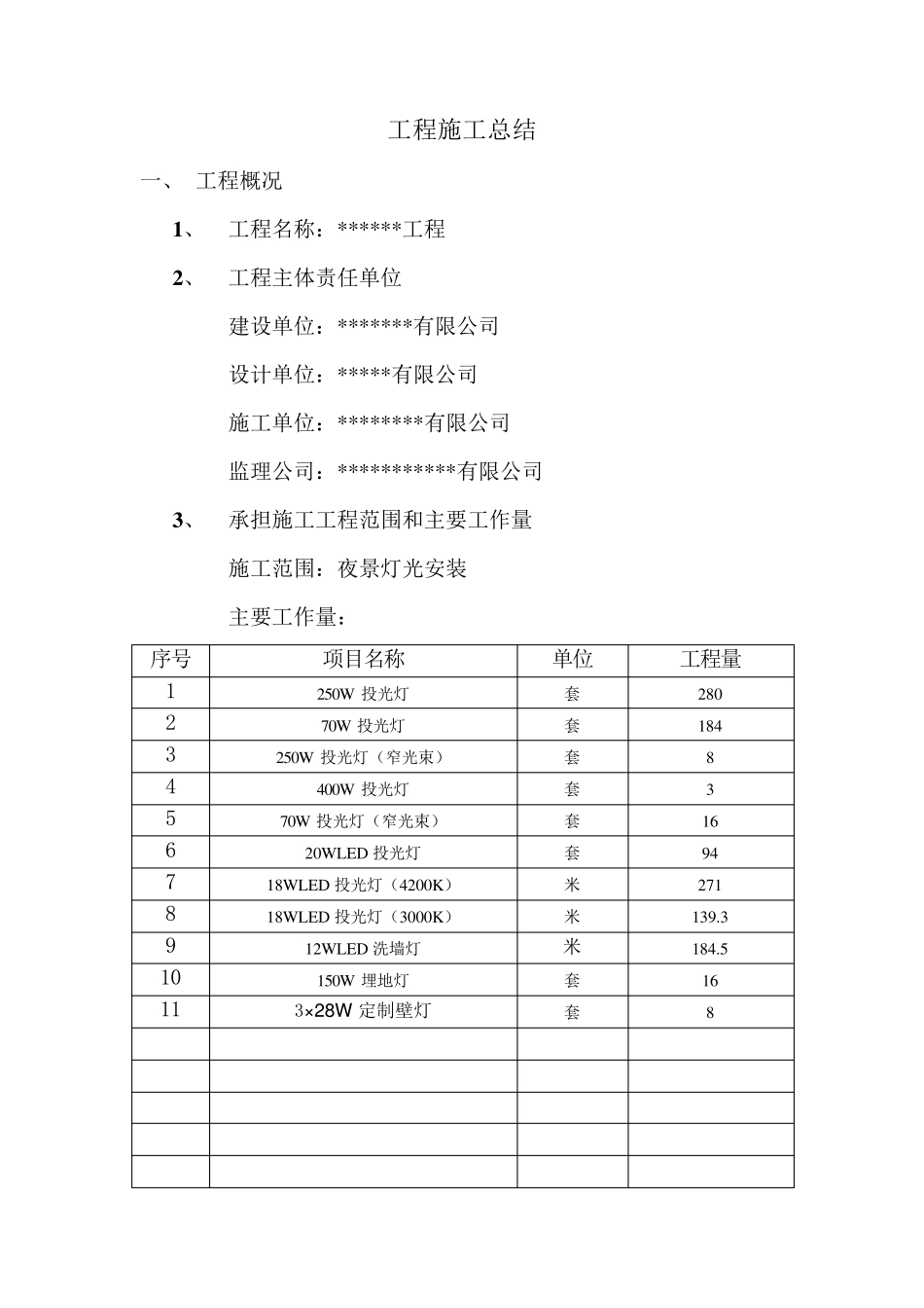 照明工程施工总结_第1页