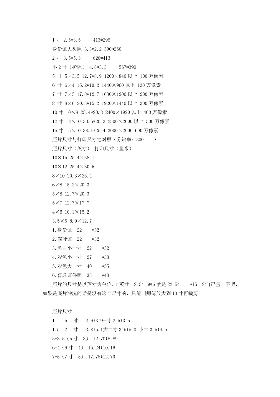照片规格尺寸大全_第2页