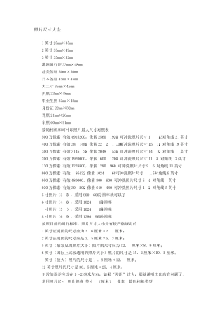 照片规格尺寸大全