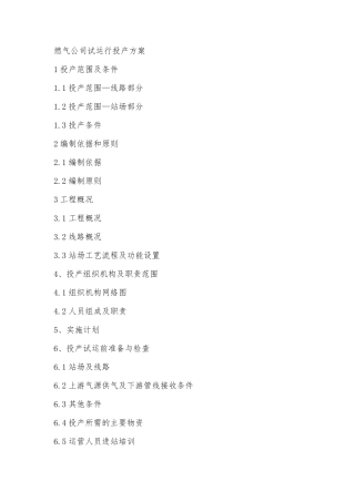 燃气公司试运行投产方案