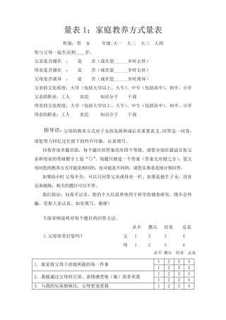 父母教养方式量表及评分标准