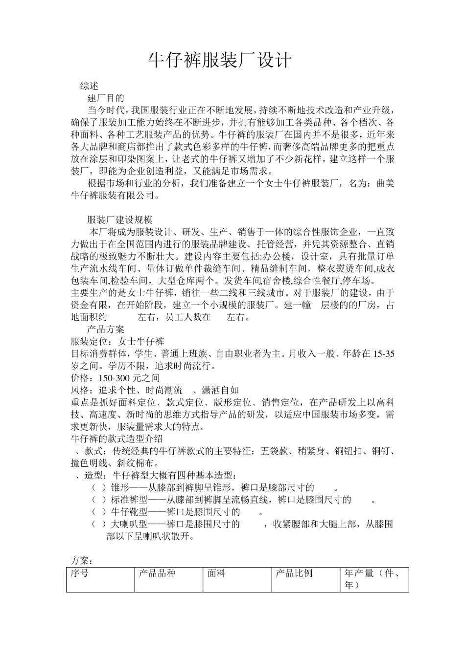 牛仔裤服装厂设计_第1页