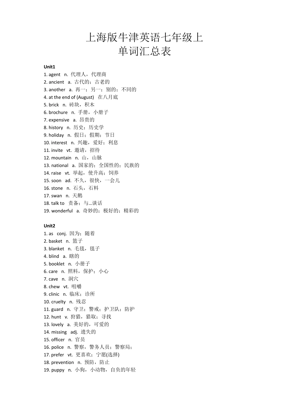 牛津上海七年级上单词汇总表_第1页