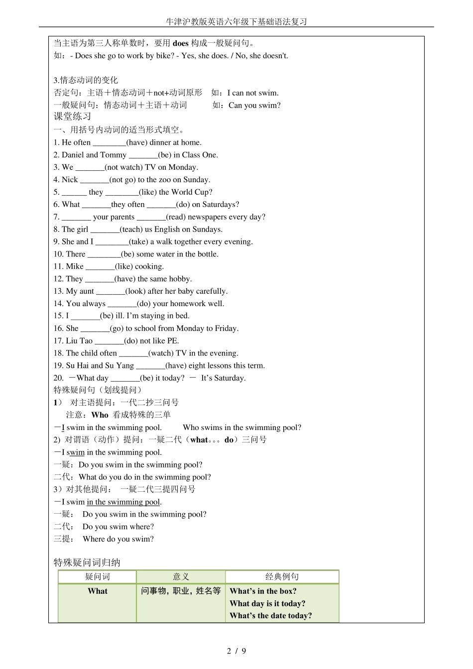 牛津沪教版英语六年级下基础语法复习_第2页