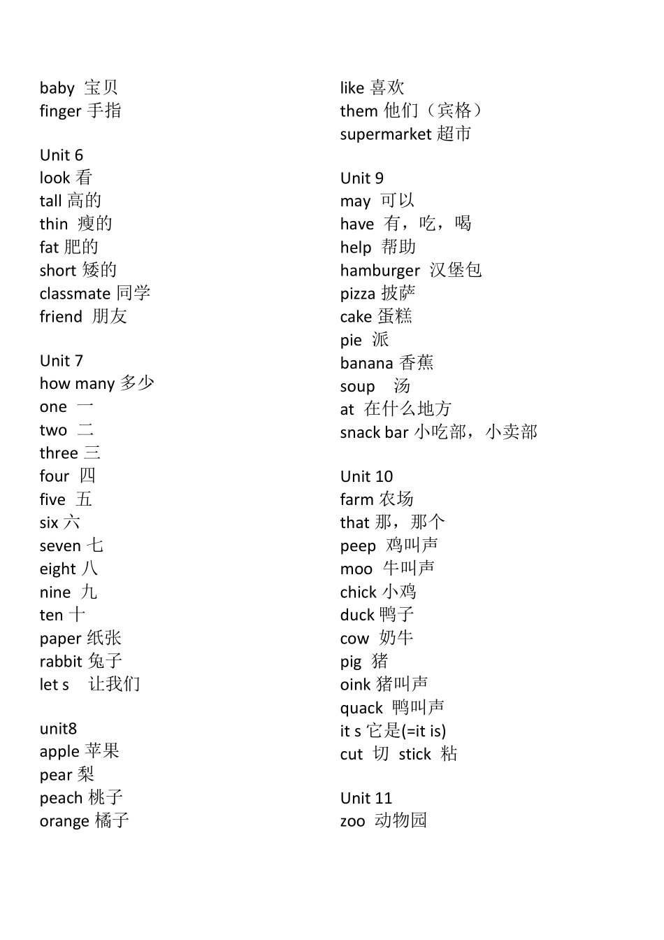 牛津深圳版小学英语各年级单词表_第2页