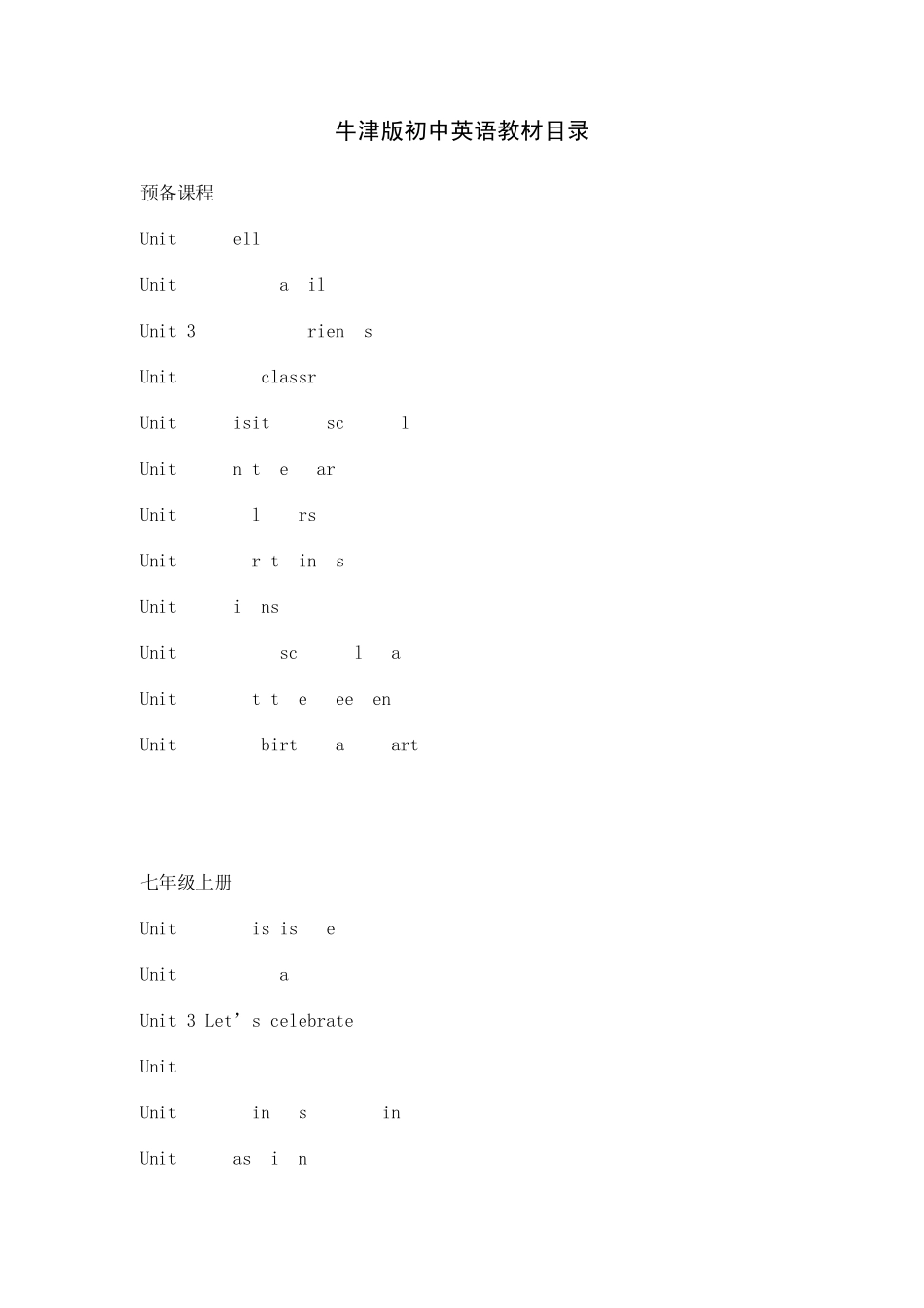 牛津版初中英语教材目录_第1页