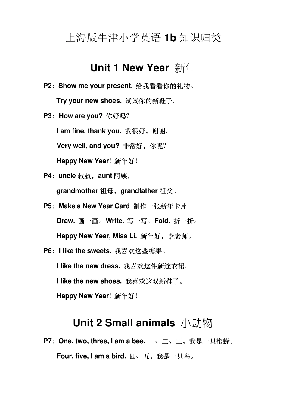 牛津英语1b知识归类_第1页