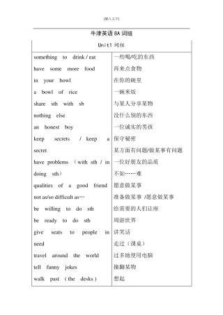 牛津英语8A词组大全免费