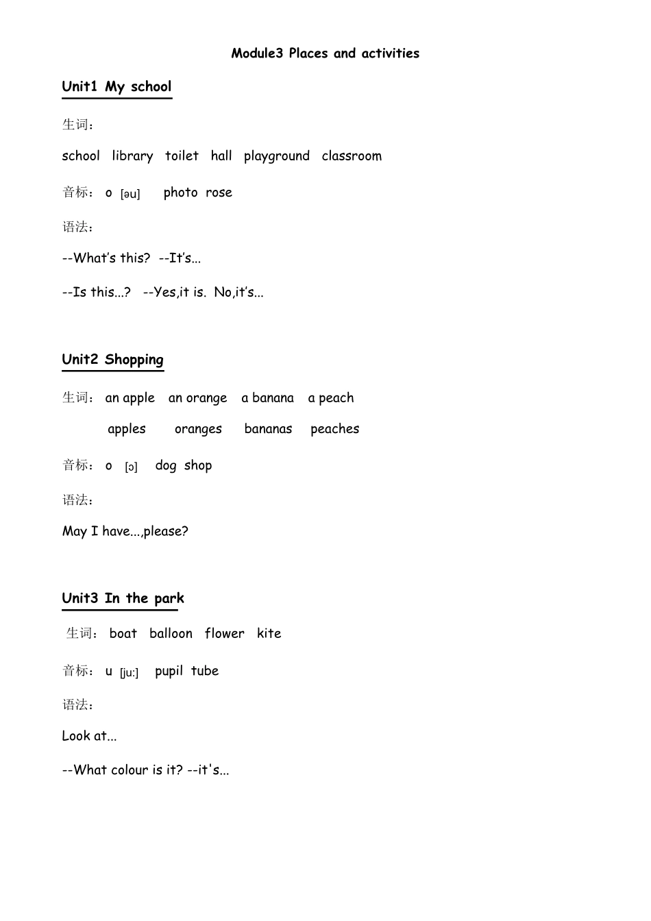 牛津英语上海小学三年级上知识点整理_第3页