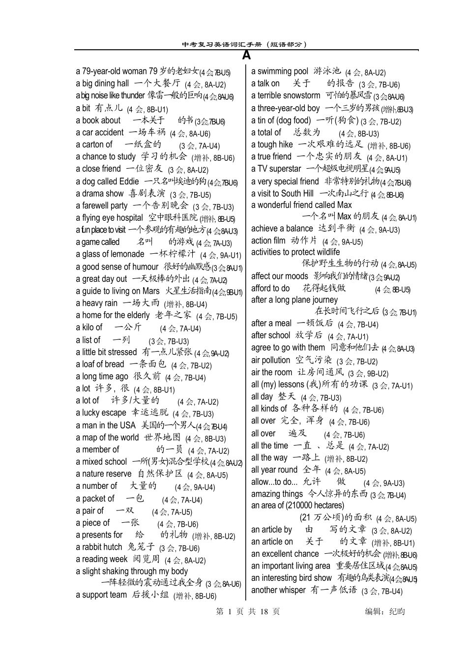 牛津英语中考词汇手册(短语部分)—译林版适用_第1页