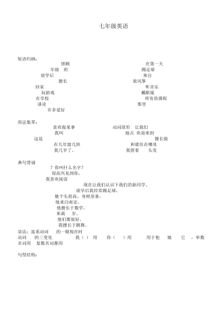 牛津译林版七年级英语知识点归纳(上册)