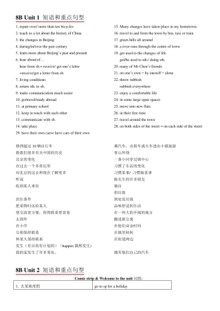 牛津译林版八年级英语下册各单元知识点归纳