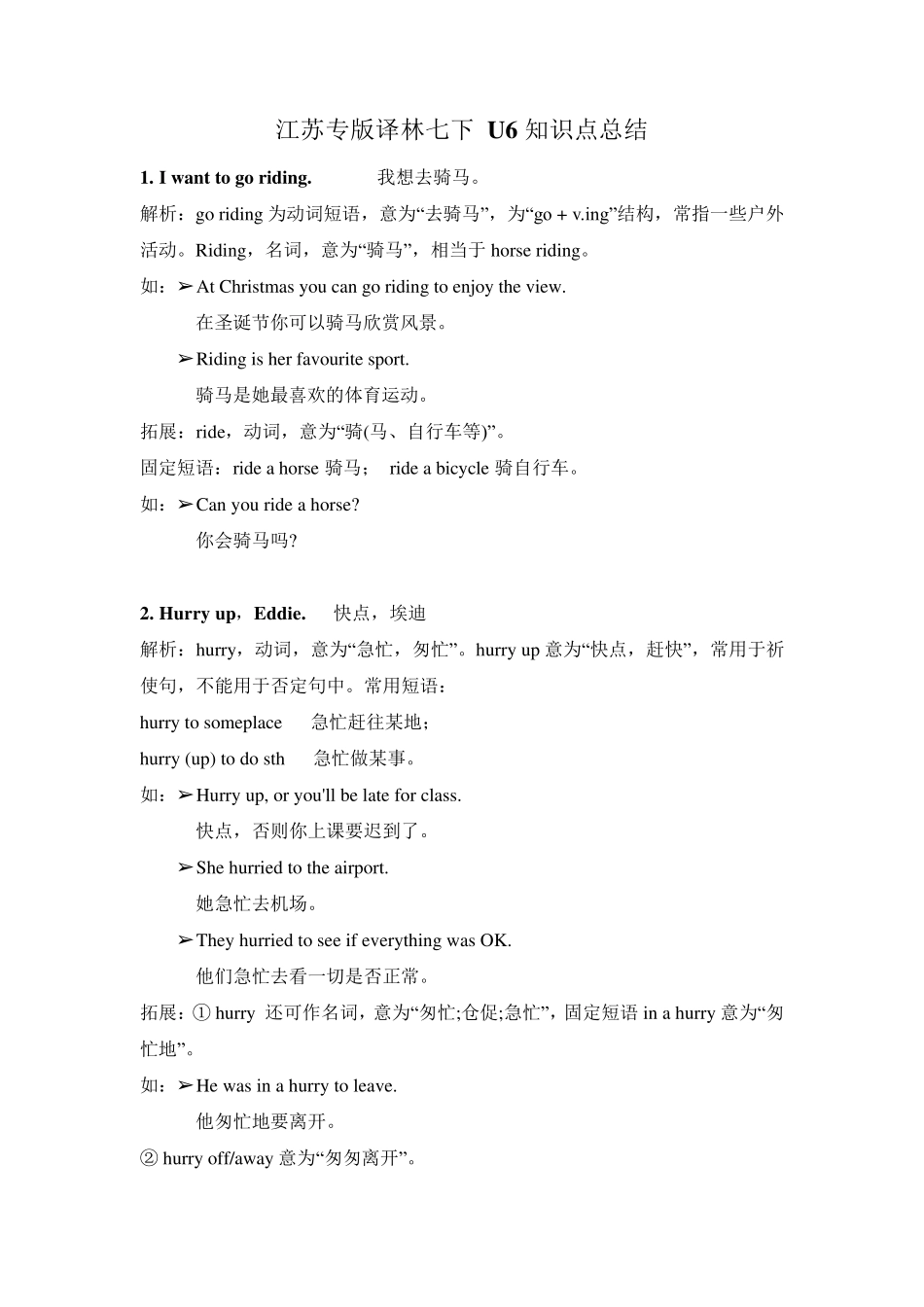 牛津译林版英语七年级下册Unit6知识点复习总结_第1页