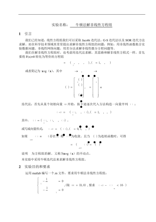 牛顿法解非线性方程组实验报告