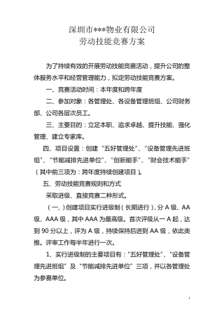 物业公司劳动竞赛方案