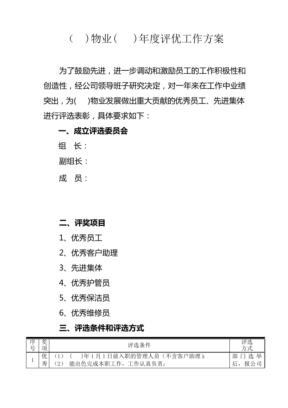 物业公司年度评优工作方案_第1页