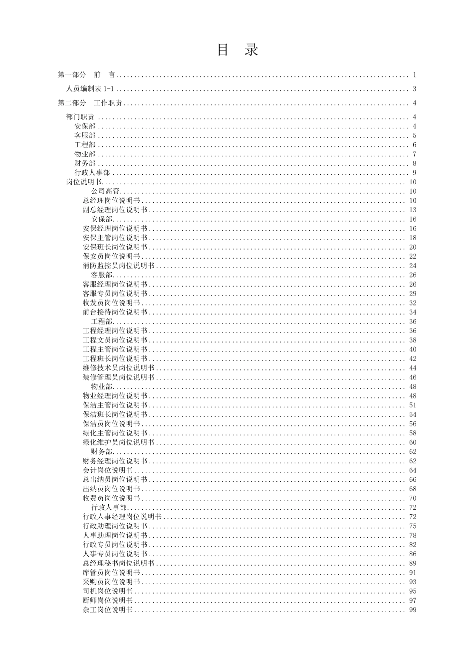 物业公司架构及人员编制岗位说明书_第2页