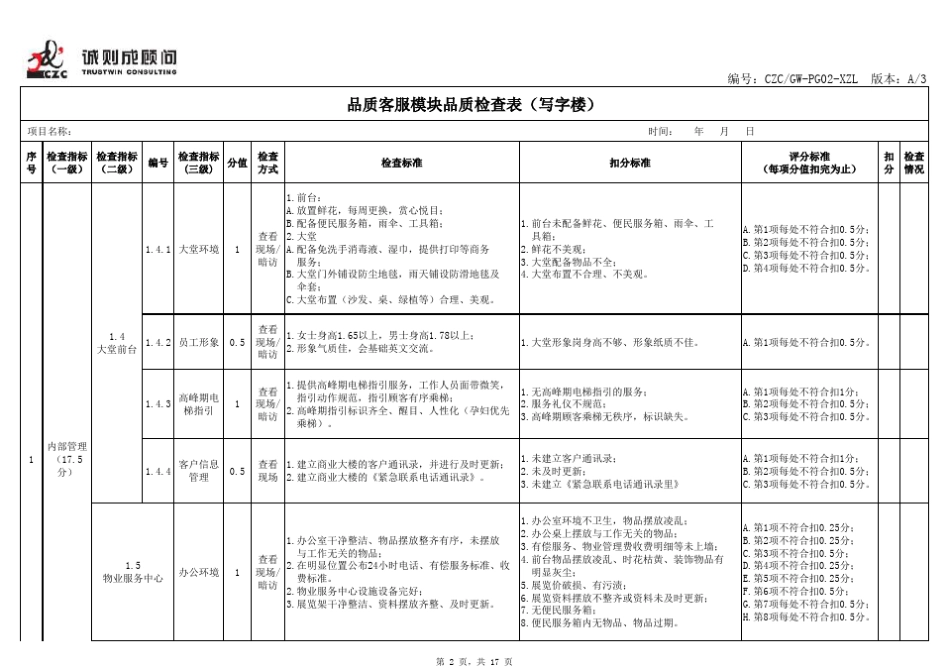 物业写字楼品质检查表(写字楼4个模块)_第2页
