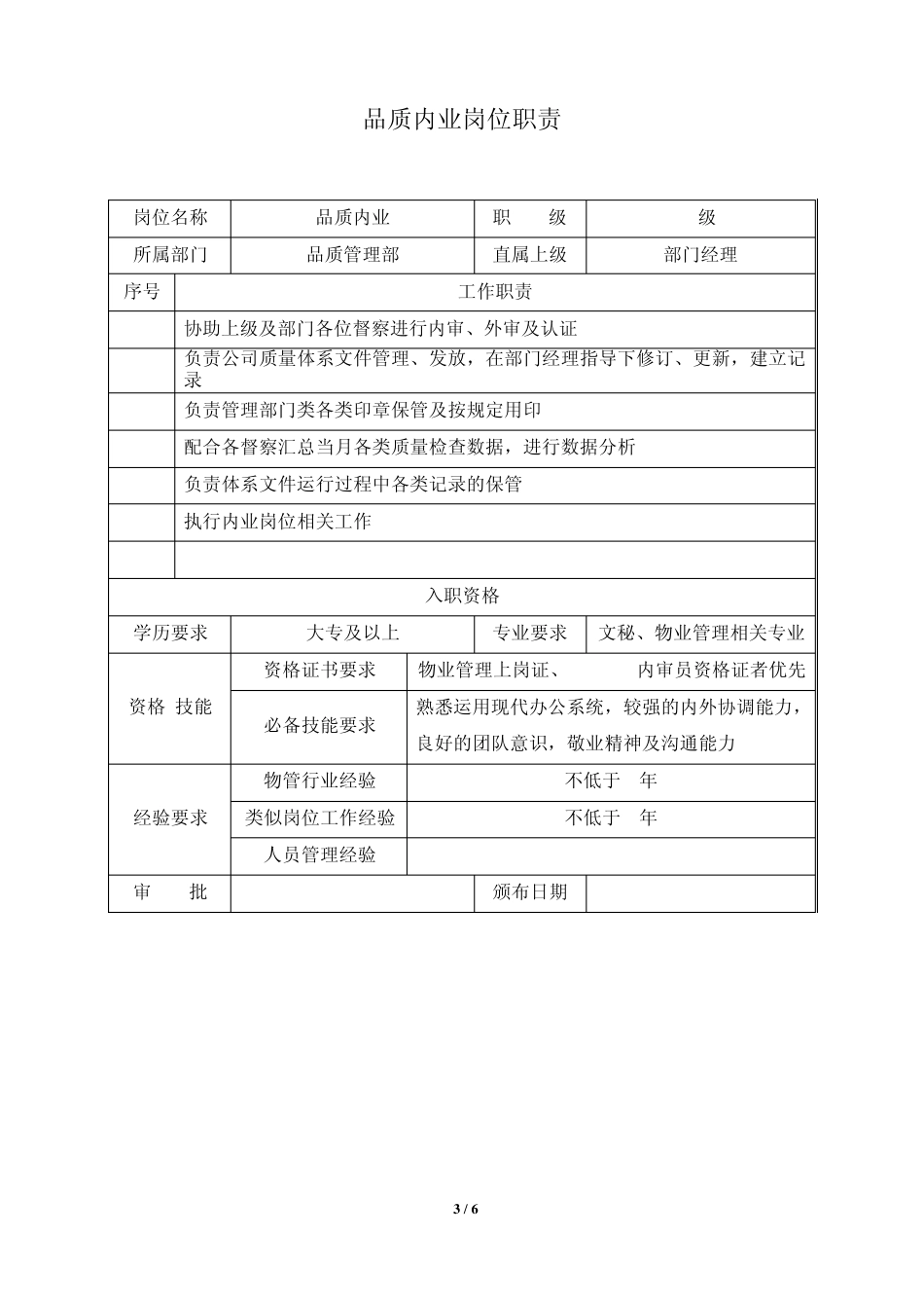 物业品质管理部各岗位职责_第3页
