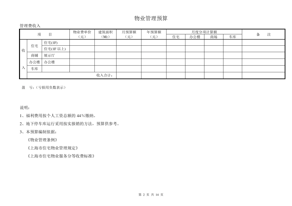 物业管理预算表_第2页