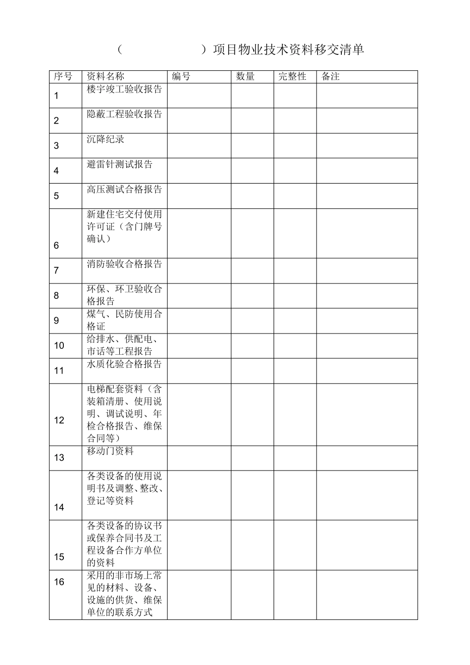 物业项目移交清单_第2页