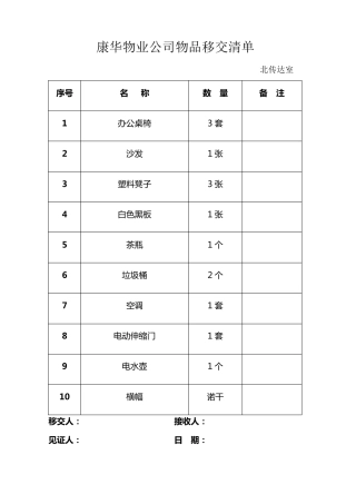 物品移交清单