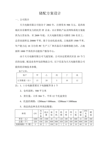 物流仓储储配方案设计